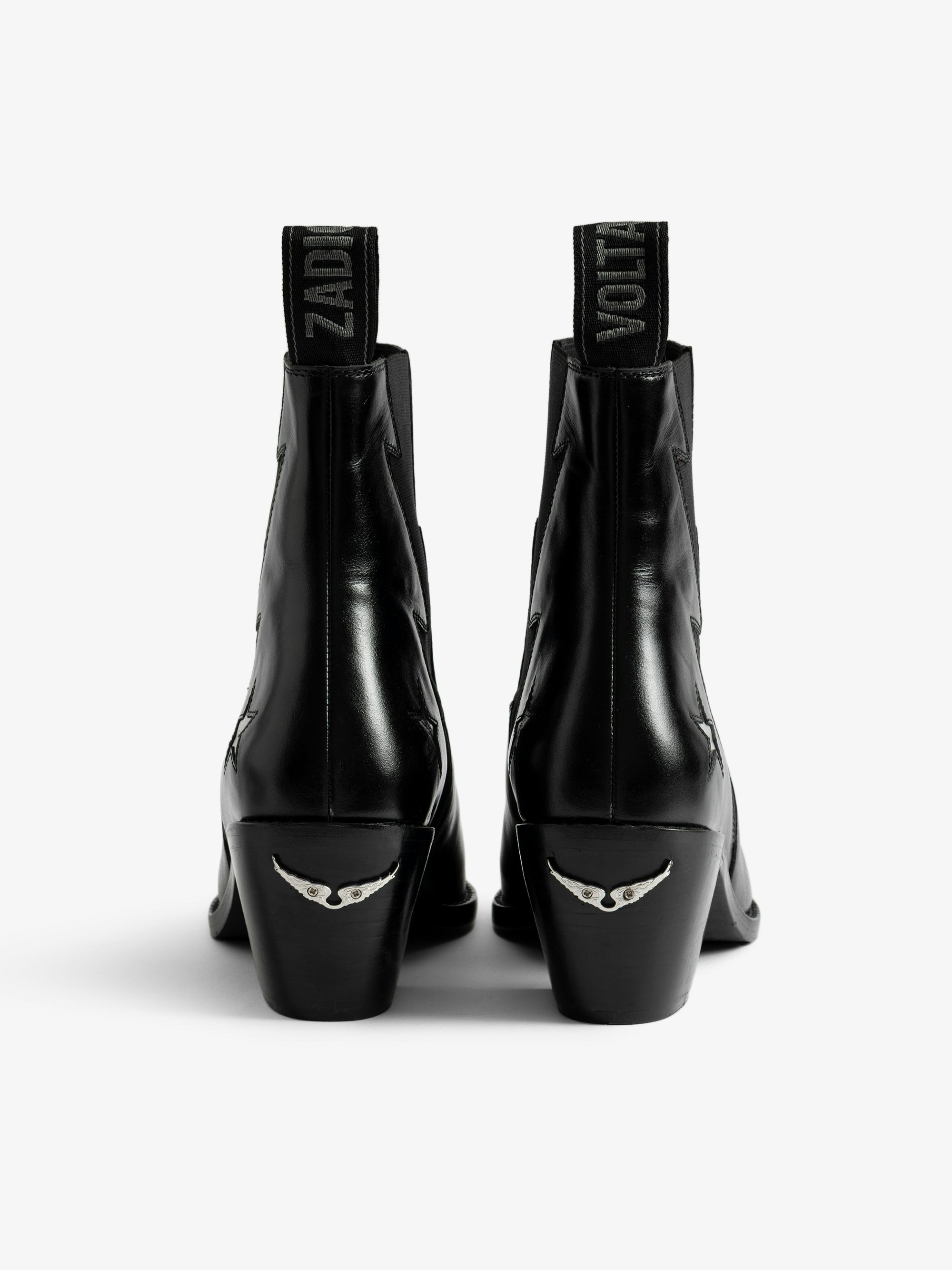 Tyler Stars Vintage Patent Ankle Boots - Ankle boots in vintage-effect leather adorned with stars and a lightning-shaped elastic.